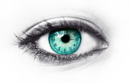 Eye to passing time - two colors, abstract, eye, clock time