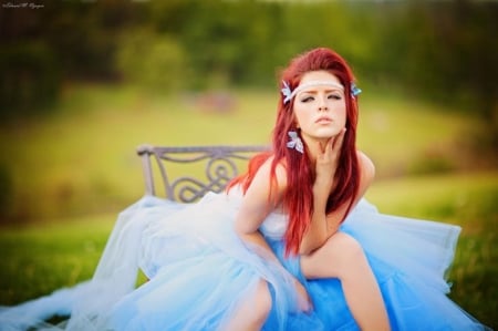 Pretty Girl - blue tulle, ballerina, redhead, pretty girl, beauty