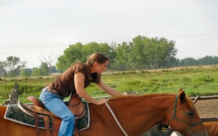 Cowgirl Riding - women, fun, trees, female, girls, cowgirls, outdoors, horses, ranch, westerns