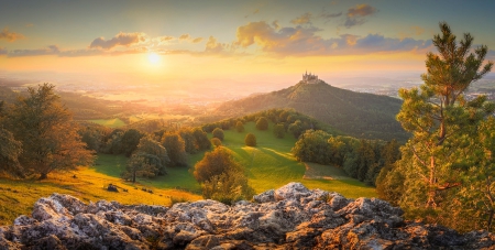 A Touch Of Autumn - forest, mountains, germany, prairie, valley, beautiful, sky, field, castle, trees, sunrise