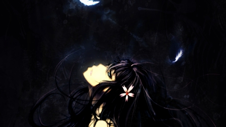 Hope To See You Again - flower, long hair, black, anime, anime girl