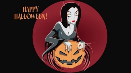 Happy Halloween - devil, woman, happy halloween, pumpkin