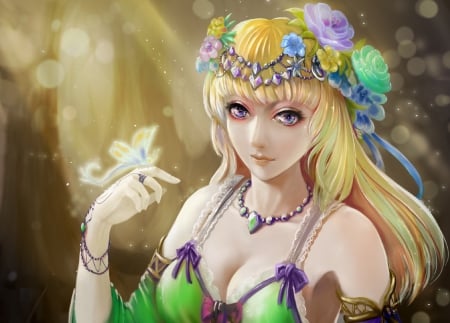 Blonde - pretty, anime, divine, magic, female, blossom, maiden, blonde, blond hair, long hair, sublime, gorgeous, blond, nice, anime girl, realistic, beautiful, hot, girl, blonde hair, beauty, lovely, sweet, flower, fantasy, lady, floral, sexy, fantasy girl