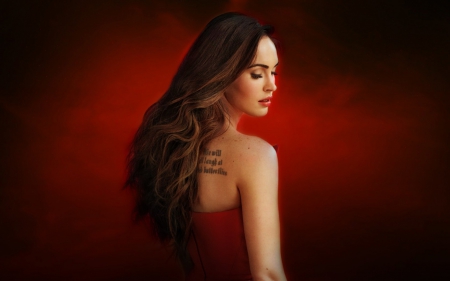 Megan Fox - red, tattoo, beauty, actress, megan fox, girl, woman