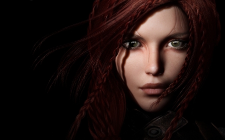 Fantasy girl - face, the elder scrolls, black, game, girl, redhead, fantasy, woman, skyrim