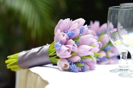 Purple bouquet of tulips - tulips, purple bouquet, flowers, wedding day