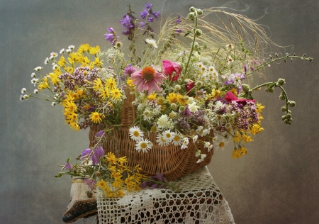 * Basket of wild flowers * - flower, flowers, life, still, nature