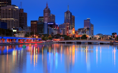 Melbourne, Australia Night Cityscape