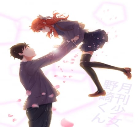 Gekkan Shoujo - anime, cute, seifuku, romance, couple, love, petals