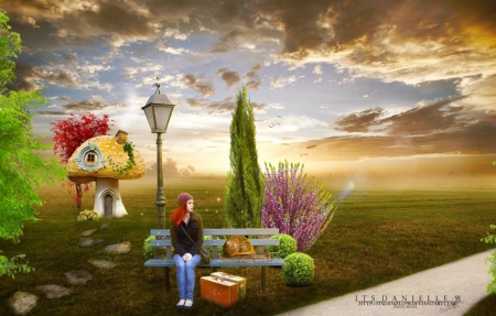 Fantasy - garden, sky, lady, fantasy