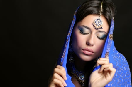 India - woman, veil, indian, blue