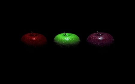 three apples - green, purple, apple, red