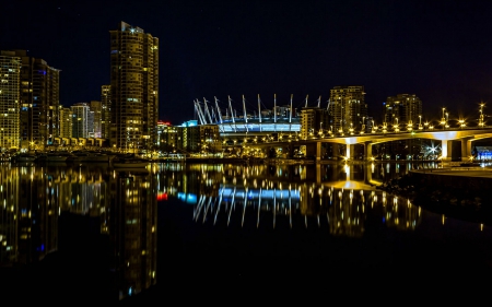 Nightscape of Vancouver, BC - vancouver, cityscape, reflection, nighttime