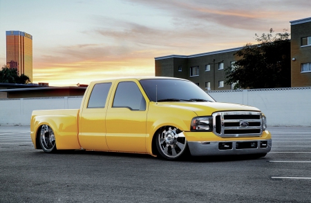 2005-Ford-F-350-Dualie - ford, yellow, slammed, truck