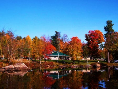 Golden Lake, Ontario - autumn, fall, trees, reflection, canada, house, colors