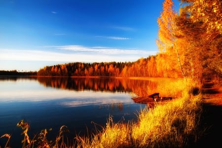 Autumn lake - autumn, colorful, shore, lovely, foliage, serenity, fall, reflection, calmness, tranquil, mirror, beautiful