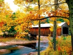 Covered Bridge over Autumn River