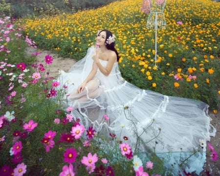 Beautiful Bride - flowers, bride, woman, model