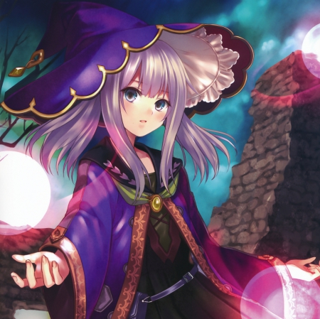 Bahamut - blush, magician, cute, beautiful, anime girl, adorable, girl, magic, hat, pretty, kawaii, beauty, sweet, anime, hd, dress, purple hair, cg, witch, long hair, blushing, nice, lovely, female