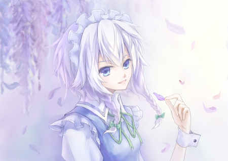 Lavender - flower, cute, beautiful, blossom, anime girl, adorable, girl, floral, izayoi sakuya, purple, touhou, pretty, kawaii, beauty, sweet, anime, maid, petals, nice, lovely, female