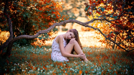 The pretty in autumn - girl, trees, nature, pretty