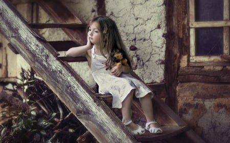 Cute Child - cute, ladder, sitting, child