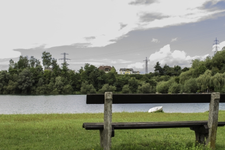 Lake - nature, sky, bench, lake