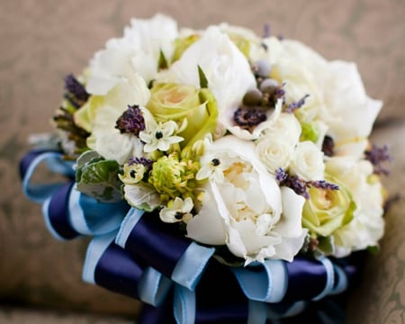 Beautiful Bouquet - flowers, bouquet, ribbon, bloom