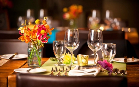 Table Settings - table, dine, settings, glass