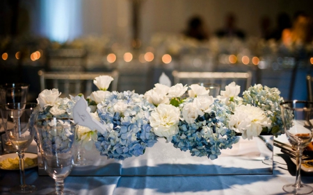 Beautiful Flower Arrangement - flowers, table, arrangement, blue