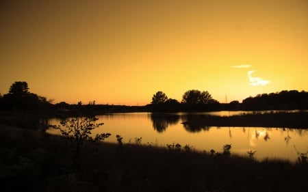 Columbia Lake - lake, Sunset, trees, reflection