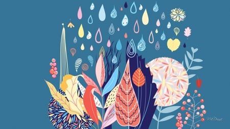 Autumn Raindrops - abstract, raindrops, autumn, vector, leaves