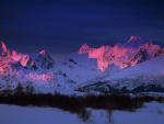 Pink Sunset over Snow-Covered Mountains - hdr