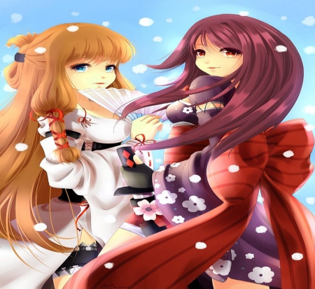 Sisters - girls, japan, sisters, orginal, friends, kimono, long hair, japanese