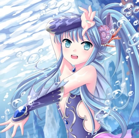 Blue Water - beauty, nice, female, hot, water, anime girl, bubbles, underwater, pretty, anime, maiden, sexy, lady, girl, long hair, lovely, blue hair, blue, beautiful, sweet