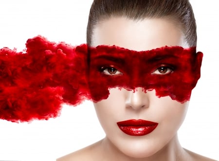 Smokey Red - women, mask, red, model, face, smoke, makeup