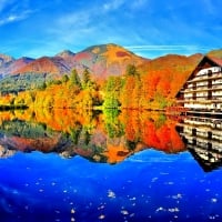 HOTEL BESIDE the AUTUMN FOREST and MOUNTAIN