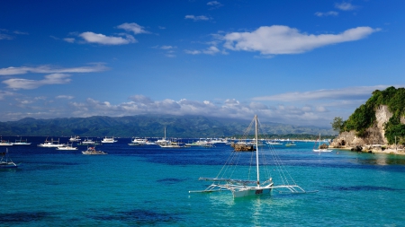 Boats on Tropical Sea - boats, oceans, nature, blue, sky