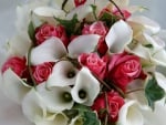 Bouquet of Pink Roses and White Calla Lilies