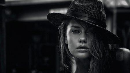 :) - hat, cowgirl, profile, photography, portrait, beauty, black and white