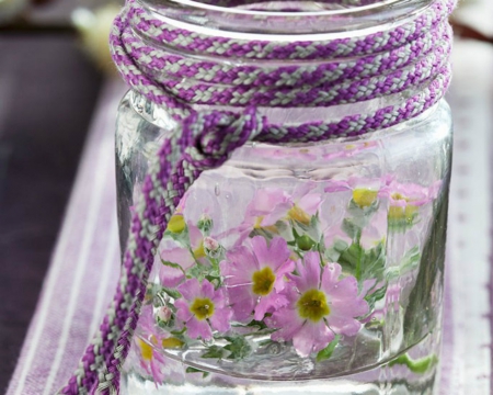 Baby Primroses - bottle, flowers, cord, primroses