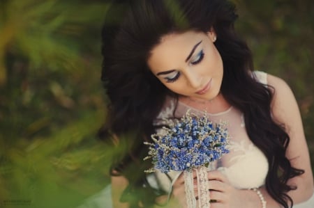 Bride - bride, femininity, sweetness, portrait, wedding day, beauty, bouquet, woman, brunette