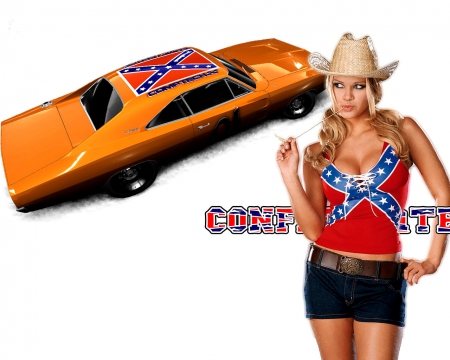 Confederate Cowgirl - girls, famous, women, style, fun, models, female, cars, cowgirls, rebel, western, blondes, confederate