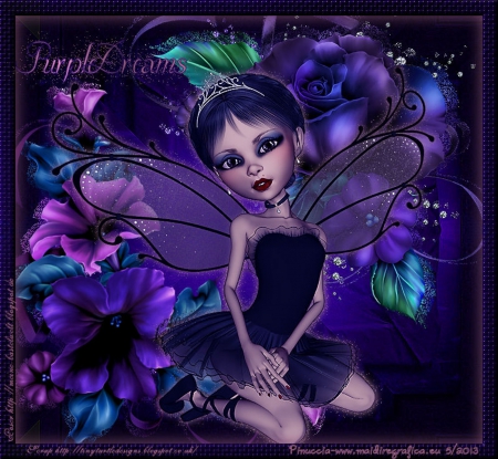 PURPLE DREAMS - purple, female, wings, fairy, flowers