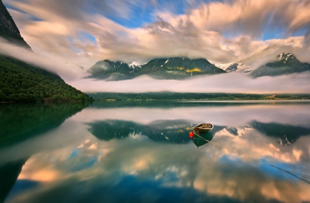 All the lonely - lake, morning, lonley, boat