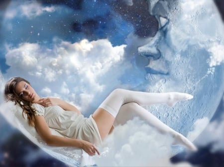 Good night - moon, sleep, girl, clouds