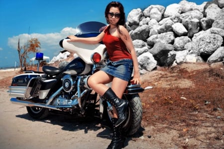 Harley Girl - cowgirl, bike, boots, harley