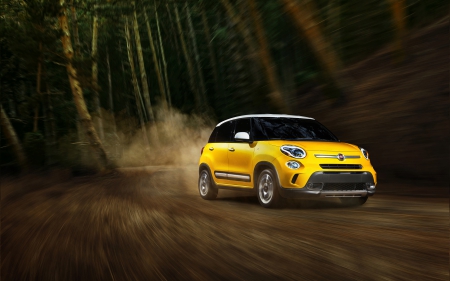 fiat 500l - landscape, yellow, fiat, italian