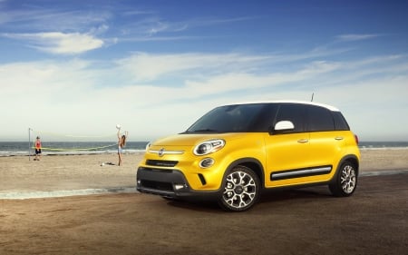 fiat 500l - italian, fiat, landscape, yellow