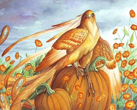 Painting - eagle, orange, pumpkin, painting